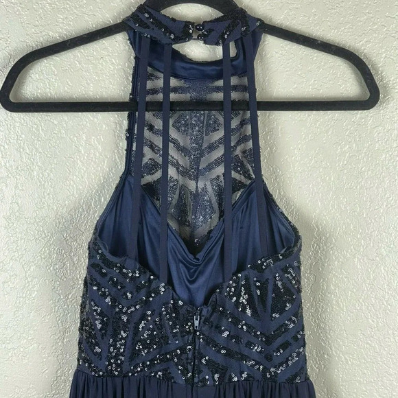 Speechless Dress Women's Sz 5 Fit & Flare Halter Backless Sequin Lined Blue - Picture 5 of 10